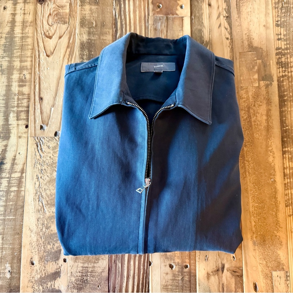 Vince Deep Blue collared two-way Zip-Up bomber Jacket